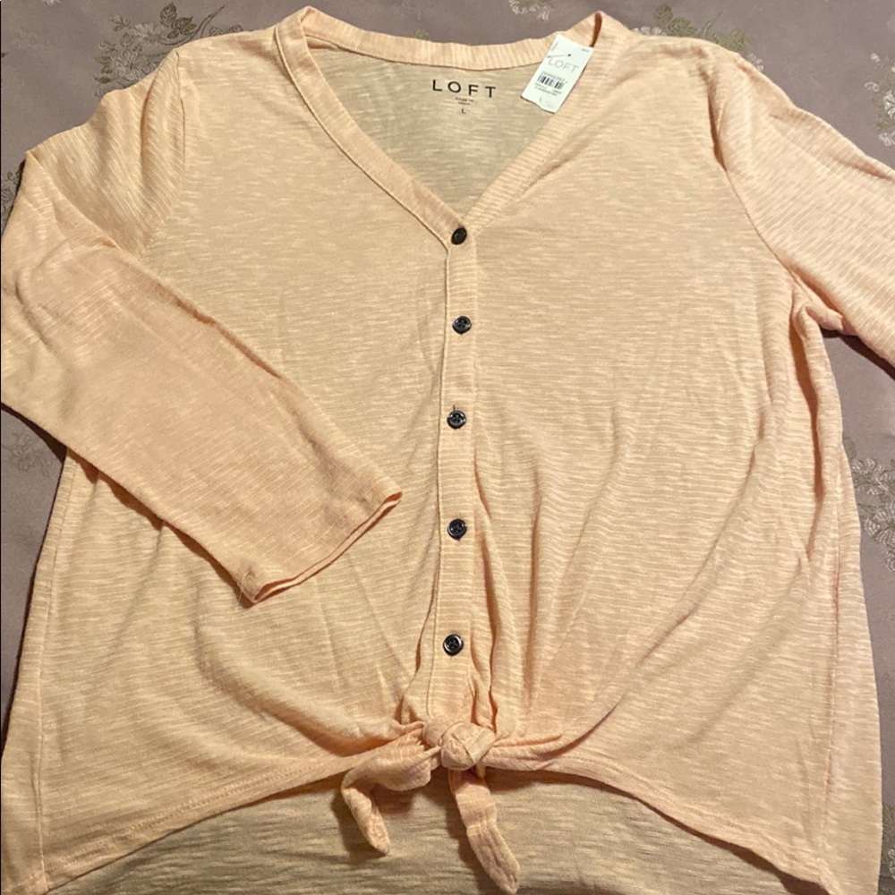 LOFT Pink Striped Top - Picture 2 of 7
